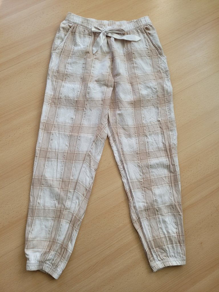 Pyjama broek Hunkemöller wit beige ruitjes pyama S 36, Hunkemöller, Ophalen of Verzenden, Zo goed als nieuw, Maat 36 (S)