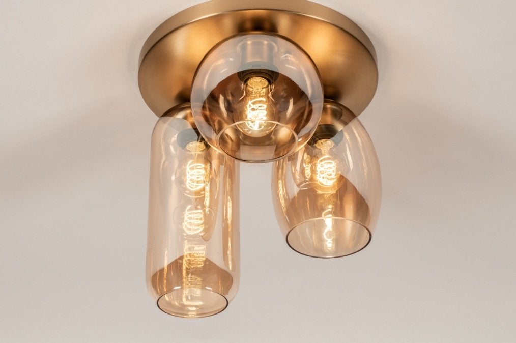 plafondlamp goud 37cm champagne glas tafel keuken bed lamp, Ophalen of Verzenden, Nieuw, Glas