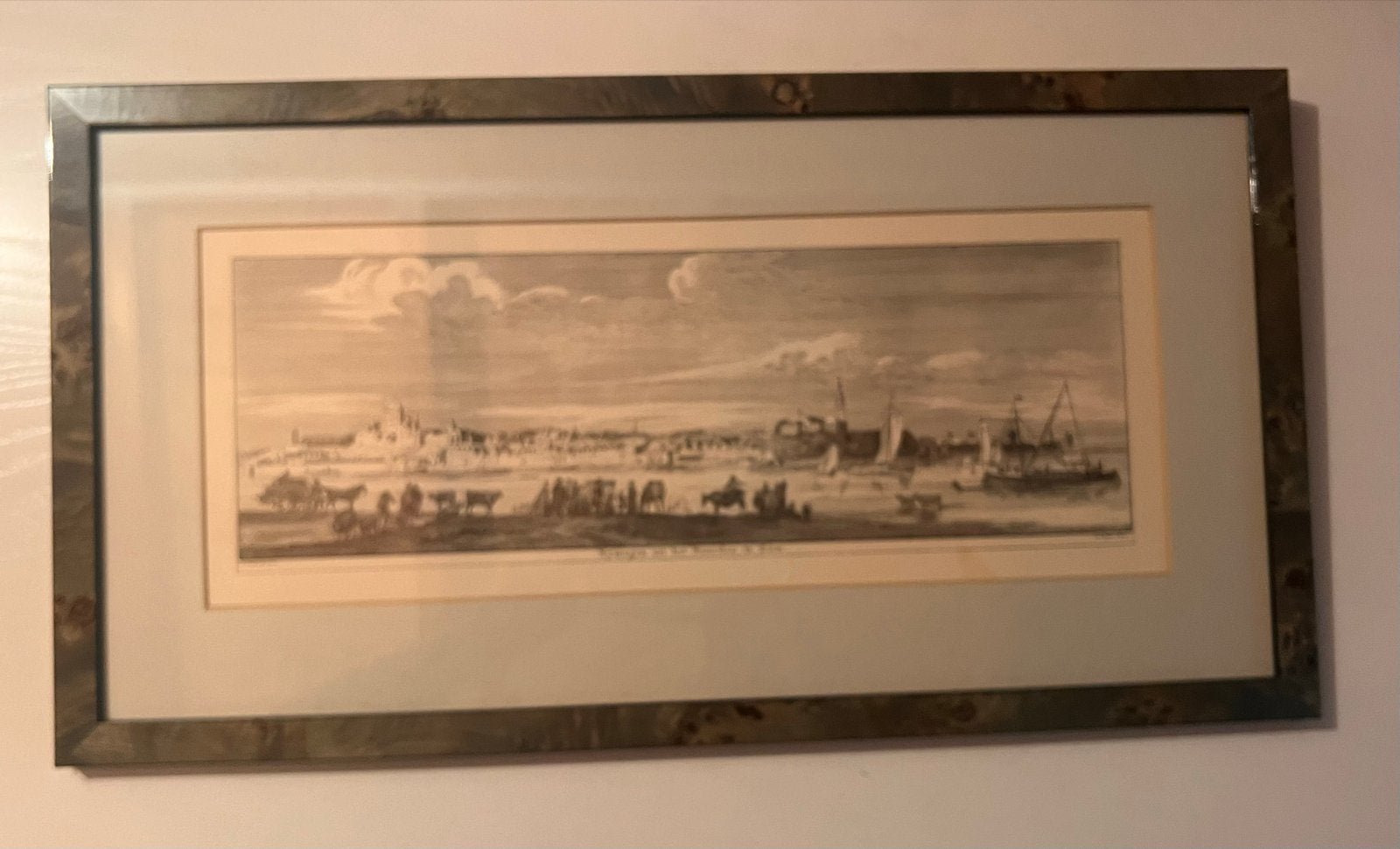 Antieke Gravure: Nijmegen uit het Noorden te Zien (18e eeuw), Antiek en Kunst, Ophalen, Ingelijst, Stadsgezicht, Gravure