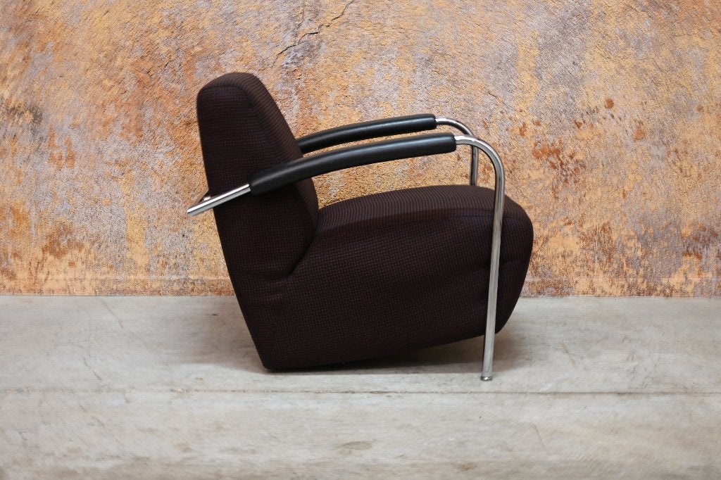 IZGS Leolux Scylla designfauteuil donkerrode/paarsige stof, Huis en Inrichting, Leolux, Leolux, 75 tot 100 cm, Ophalen of Verzenden