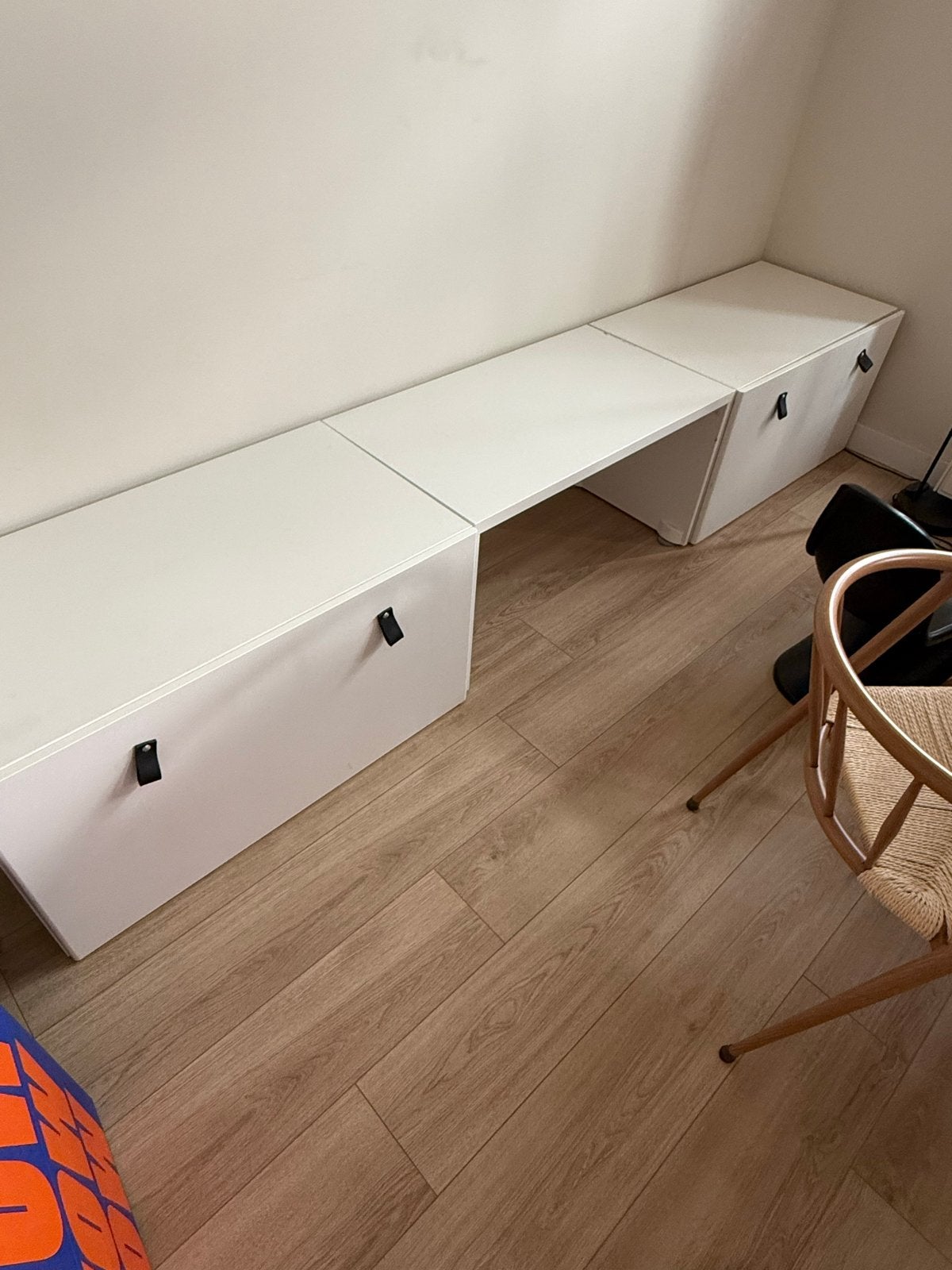 Smastad opbergkasten met zwart leren handgrepen, Ophalen, Gebruikt, 50 tot 100 cm, 125 cm of meer