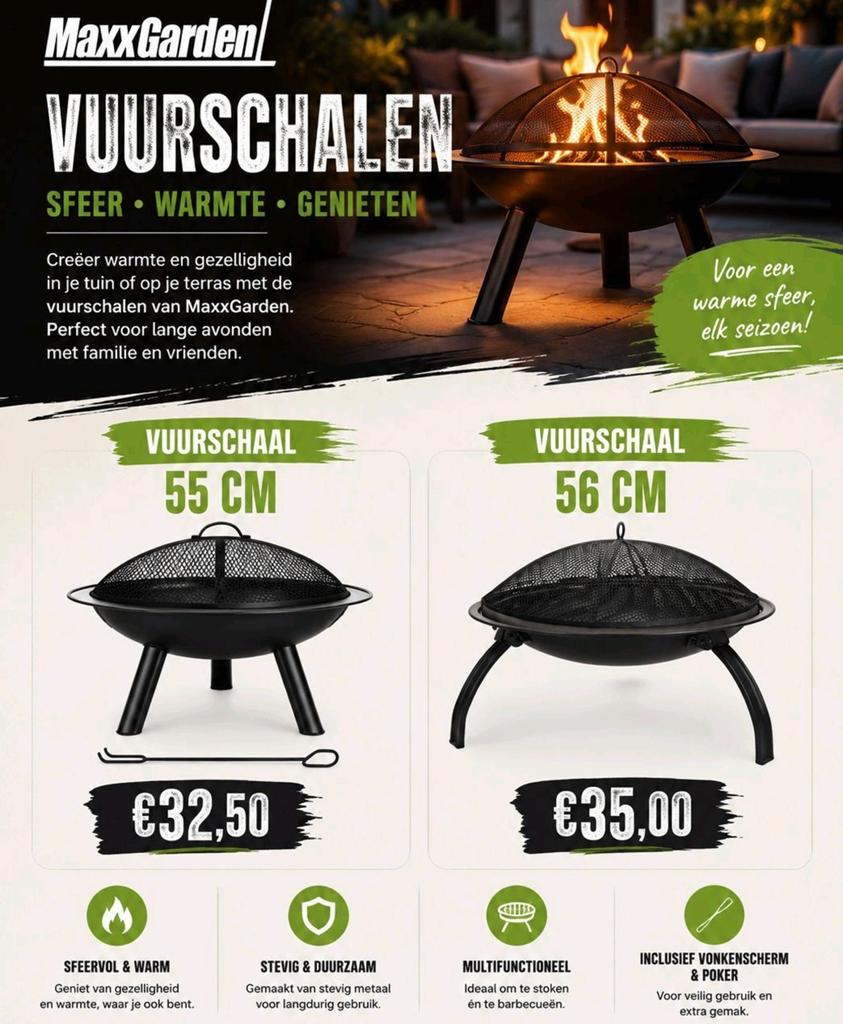 MaxxGarden Vuurschaal 55 cm - Sfeer & Warmte, Tuin en Terras, Vuurkorven, Nieuw, Ophalen of Verzenden
