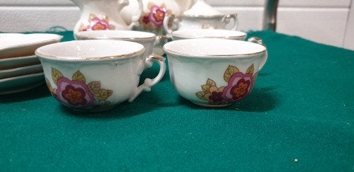 Mini servies bloemen, met gouden details, Ophalen of Verzenden