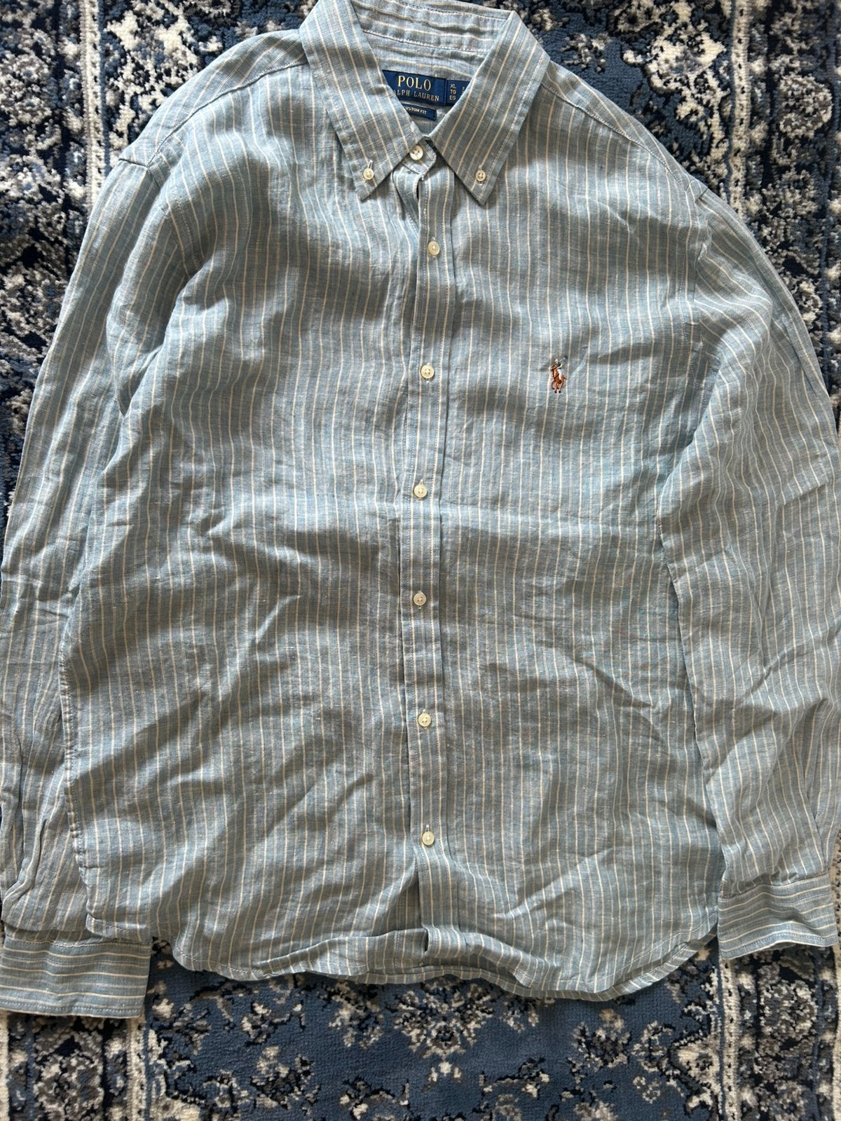 Ralph lauren linnen blouse gestreept lichtblauw maat XL, Ophalen of Verzenden, Nieuw, Blauw, Halswijdte 43/44 (XL)