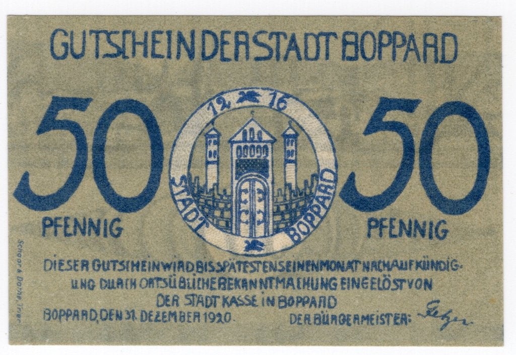 Duitsland notgeld 50 Pfennig Boppard, Verzenden, Duitsland