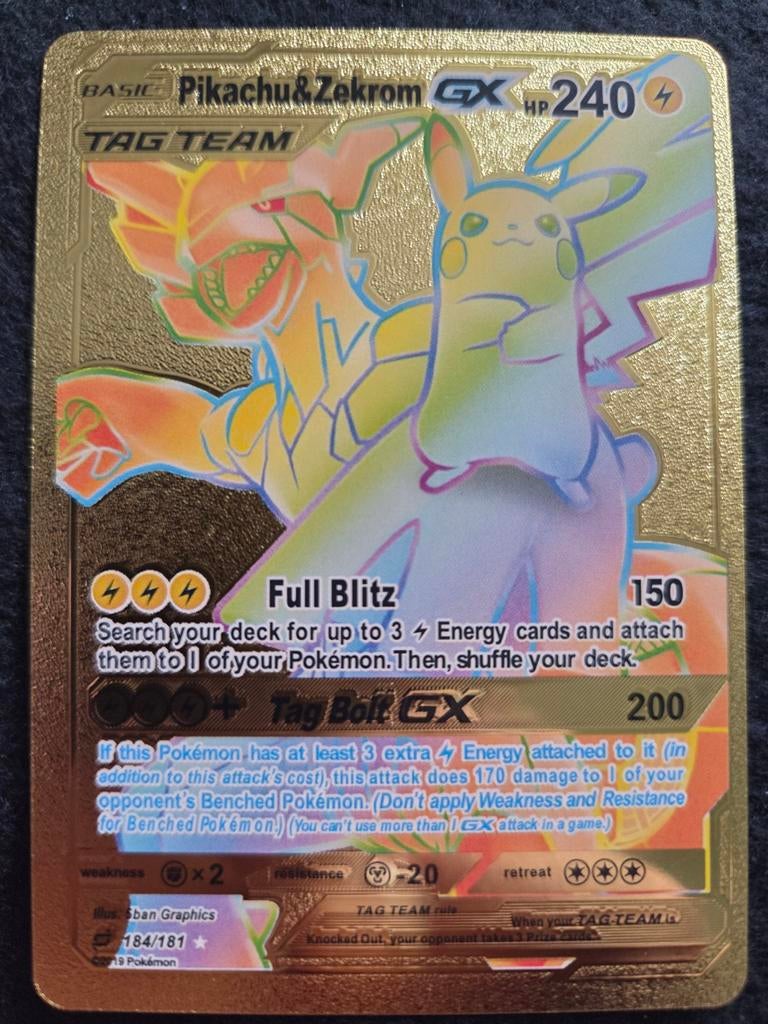 Pikachu & Zekrom GX TAG TEAM Pokémon Kaart (Full Art), Verzenden, Zo goed als nieuw, Losse kaart, Foil