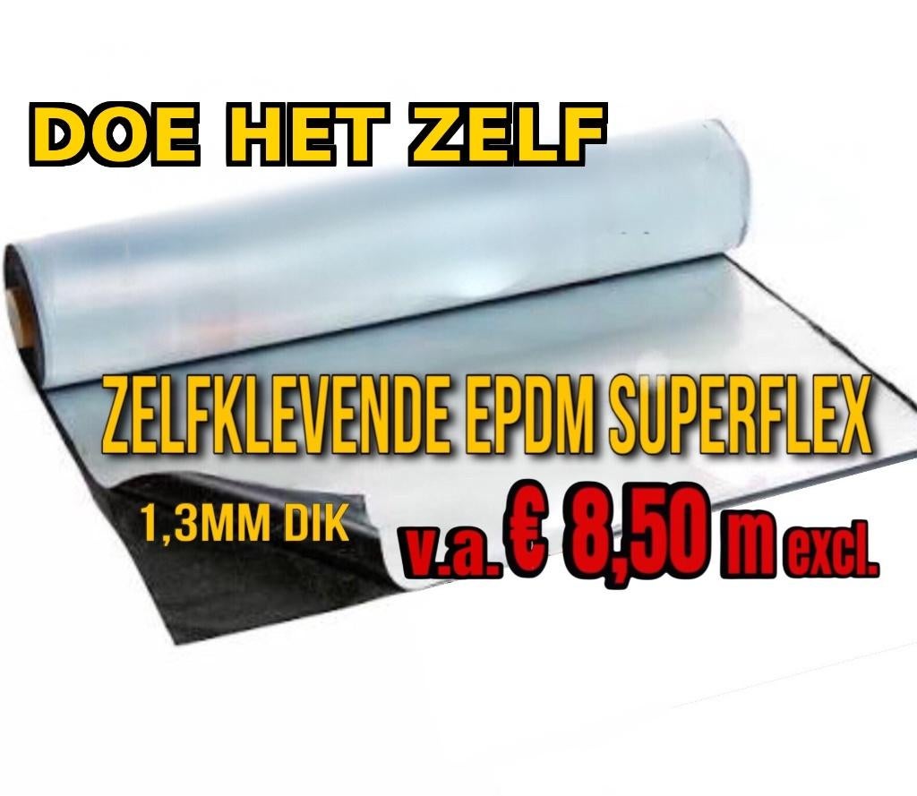 DOE HET ZELF DAKBEDEKKING! Zelfklevende EPDM 1,3mm € 8,50m, Ophalen, Overige materialen, Zwart, Nieuw