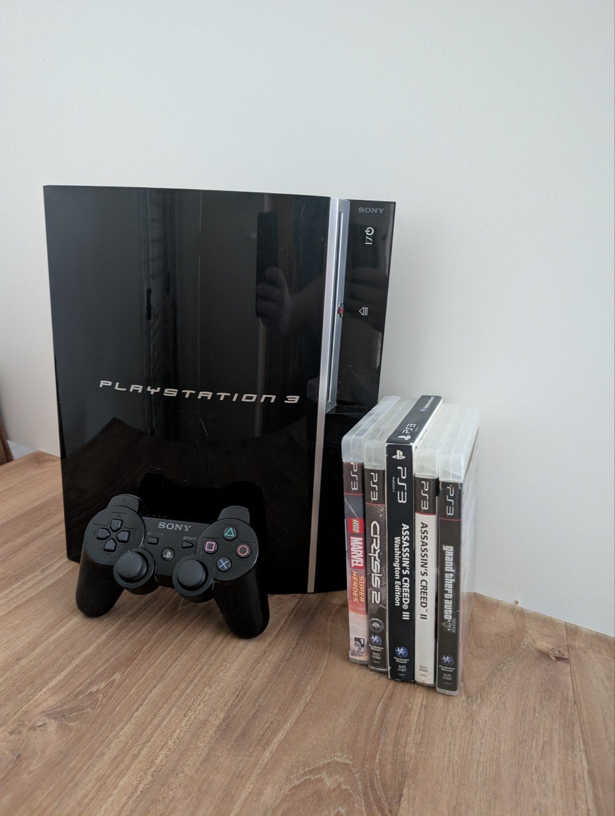 PlayStation 3 (PS3) 80GB CECHL04 met controller en 5 games, Phat, Met 1 controller, Gebruikt, Met games
