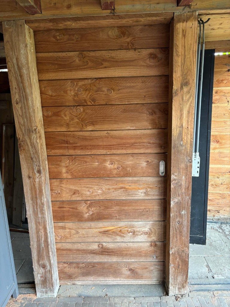 Schuifdeur hout incl schuifdeursysteem, Tuin en Terras, Minder dan 250 cm, Gebruikt, Tuinhuis, Ophalen of Verzenden