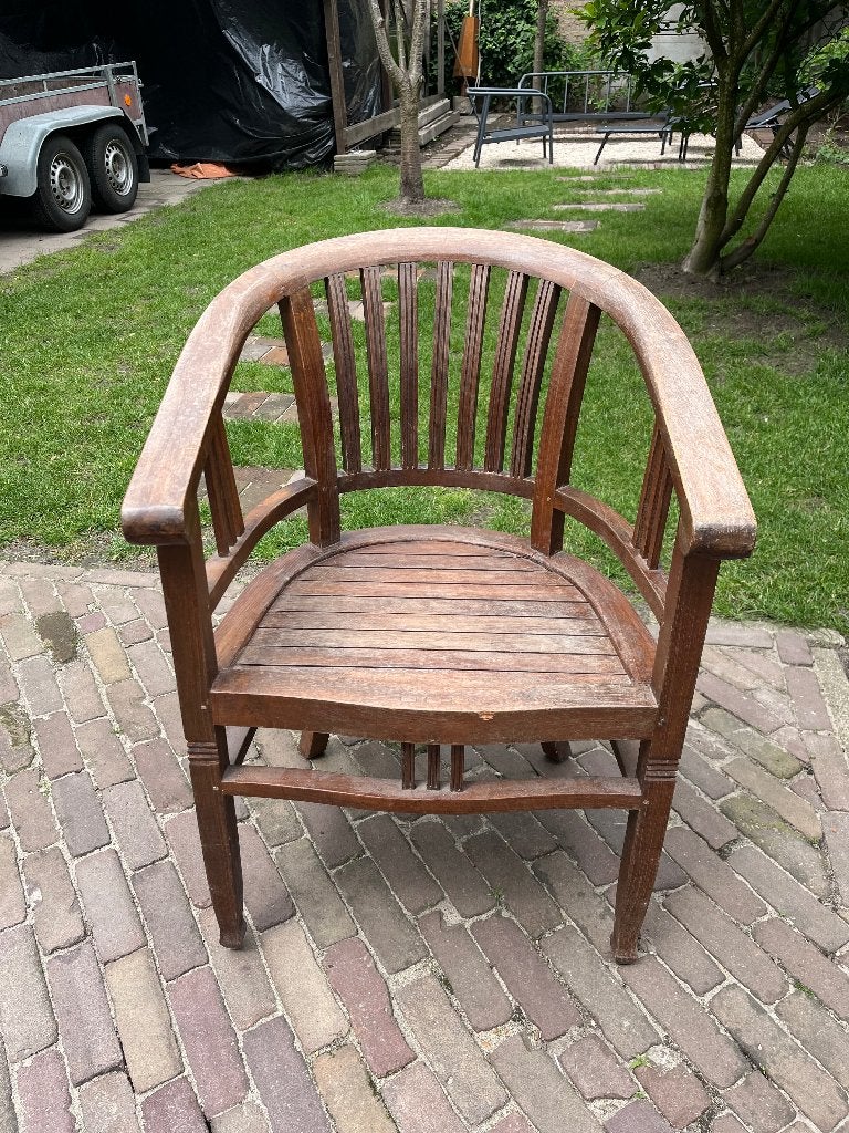 Koloniale hardhouten stoel, Ophalen, Gebruikt, Bruin, Eén
