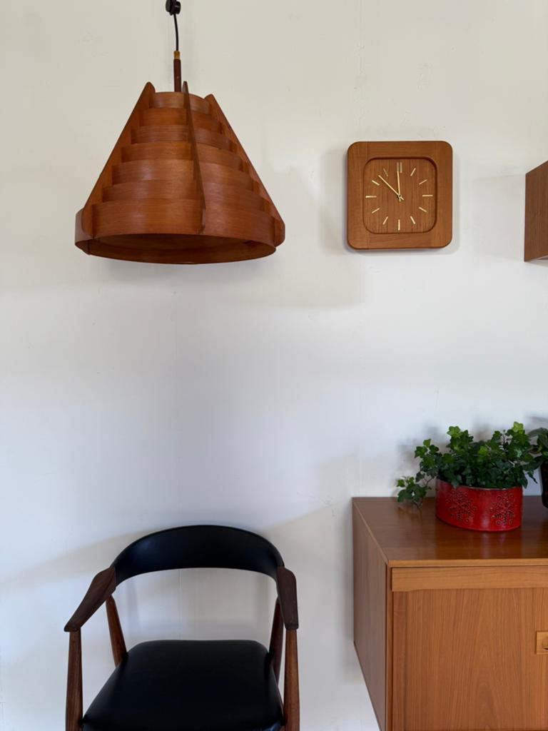 Vintage XL lamellen hanglamp, Hans Agne Jakobsson ‘60, Ophalen of Verzenden, Zo goed als nieuw, Hout, Vintage retro buisframe design rotan webbing papercord deens