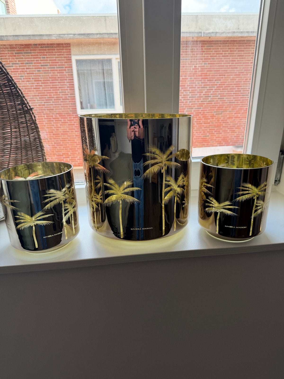 Rivièra Maison windlichten/vazen set van 3, Ophalen, Zo goed als nieuw, Meerkleurig
