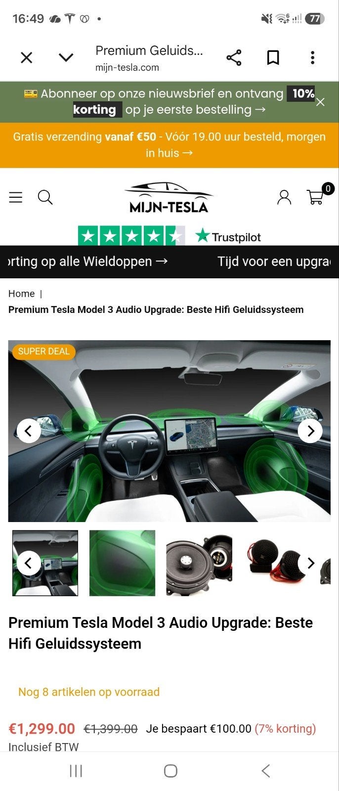 Premium Geluidssysteem Upgrade voor Tesla Model 3, Ophalen, Zo goed als nieuw
