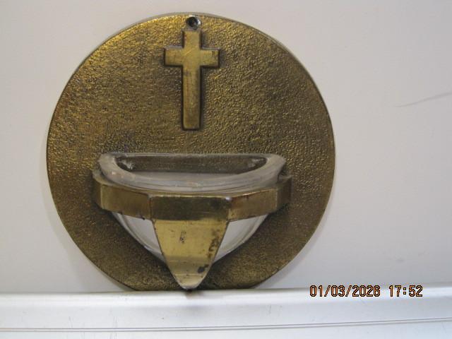 wijwaterbakje koper messing 11 cm dia (378), Antiek en Kunst, Antiek | Koper en Brons, Ophalen of Verzenden, Koper