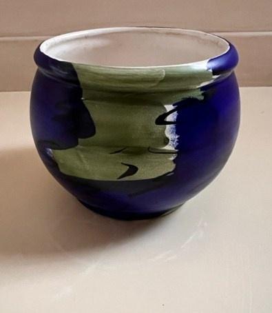 Bloempot blauw - groen diameter 11,5 cm, Rond, Ophalen of Verzenden, Zo goed als nieuw, Balkon