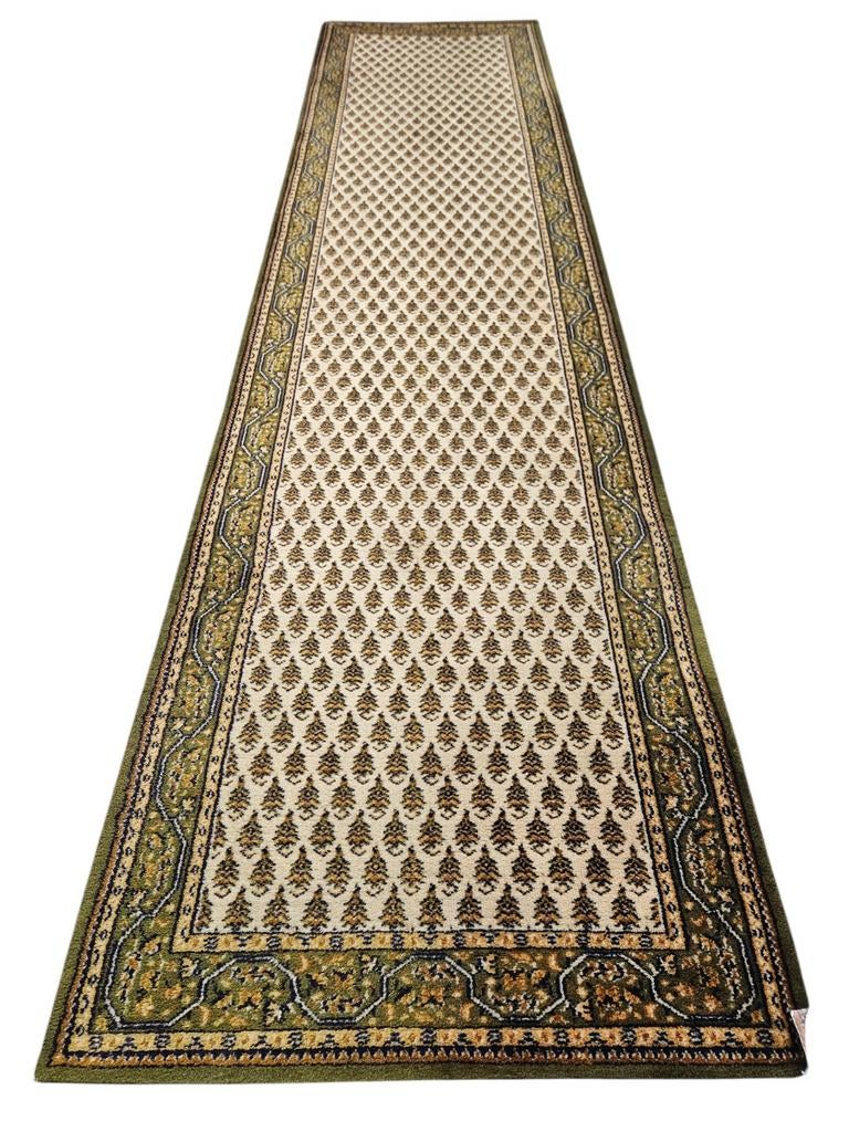 Vintage oosters wol vloerkleed loper Mir green 80x323cm, Crème, Klassiek, Traditioneel, Perzisch, 200 cm of meer, Zo goed als nieuw