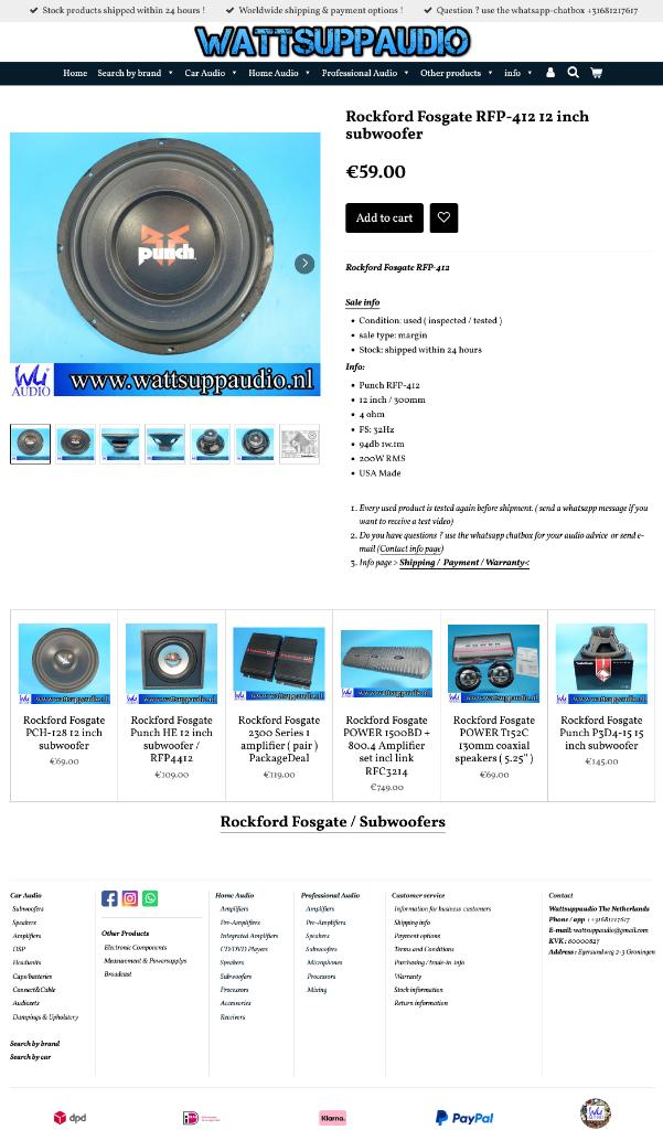 Rockford Fosgate RFP-412 12 inch subwoofer // oldschool, Auto diversen, Autospeakers, Gebruikt, Audio-design, Am Breilingsweg 3, 76709 Kronau, Duitsland