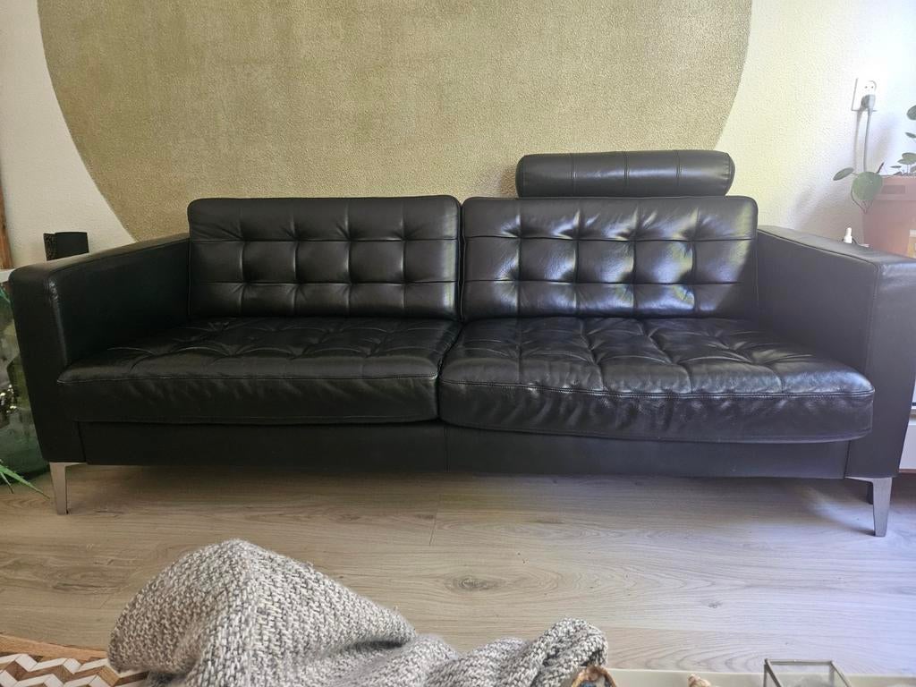 Zwart leren bank, Ophalen, Gebruikt, 75 tot 100 cm