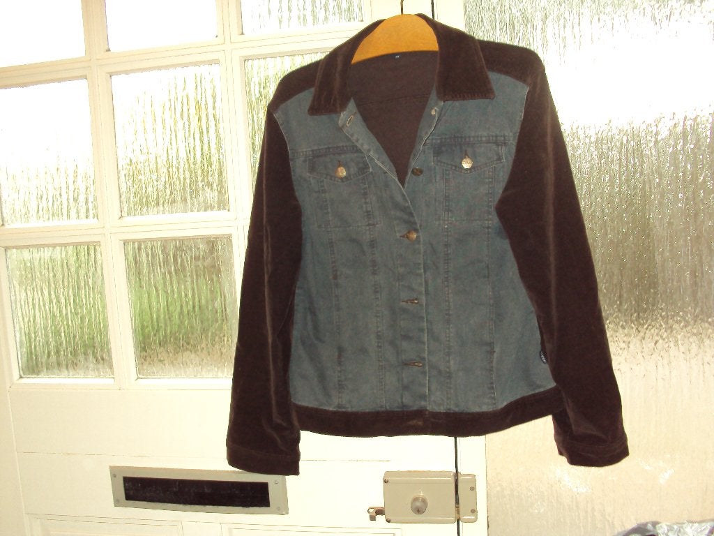 Blauw bruin college jeans rib jasje TENDER mt 38 nieuwstaat, Kleding | Dames, Maat 38/40 (M), Blauw, Ophalen of Verzenden, Zo goed als nieuw
