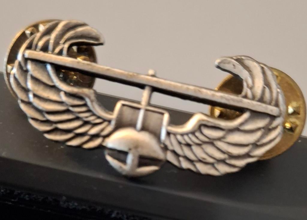 Zilverkleurige vleugelspeld met schildje, Ophalen of Verzenden