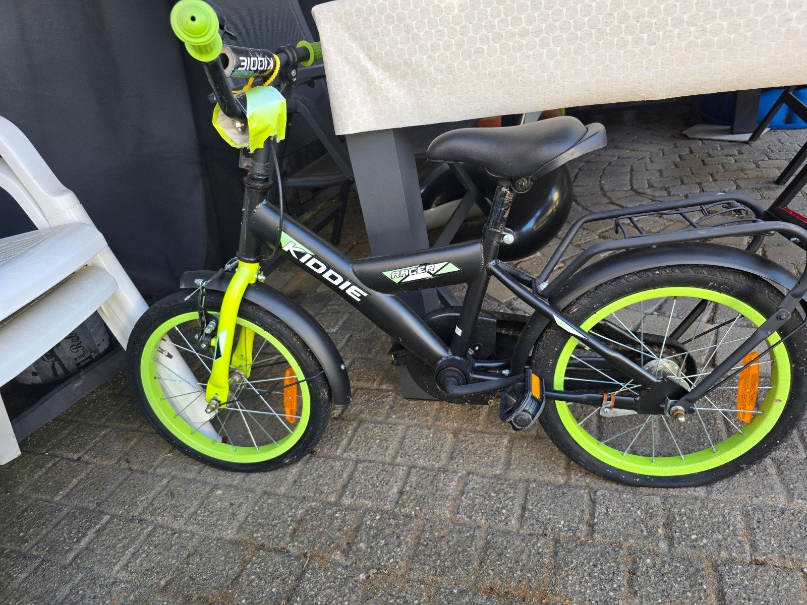 Kiddie Racer Kinderfiets - Zwart/Neon Groen, Ophalen, Velgrem, Kiddie, 16 tot 20 inch