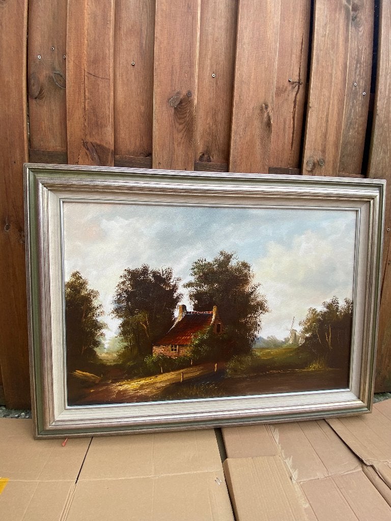 Mooi landschap schilderij. J.Sane, Antiek en Kunst, Ophalen, Nederlandse school, Doek, Landschap