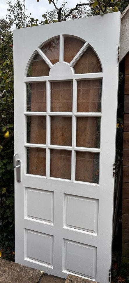 Witte houten deur met glas en boog, Doe-het-zelf en Verbouw, Ophalen, Gebruikt, 80 tot 100 cm, Binnendeur
