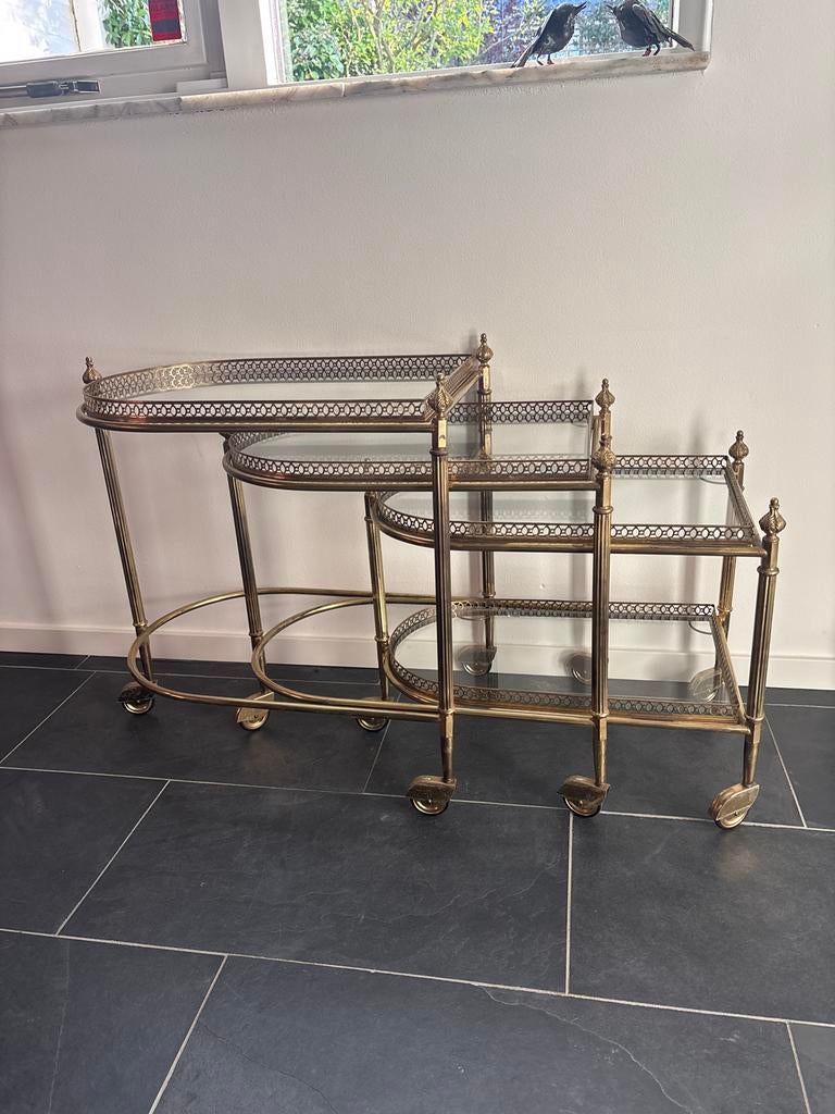 Hollywood Regency Midcentury  bijzettafels verrijdbaar, Ophalen
