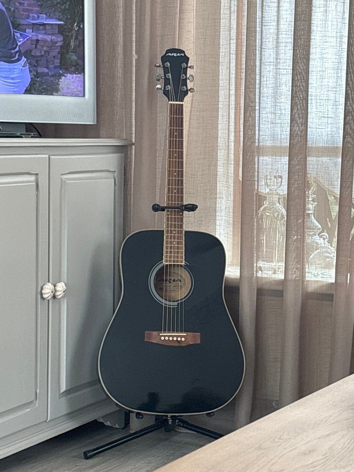 Aria akoestische gitaar - Zwart, Ophalen of Verzenden, Gebruikt, Western- of Steelstringgitaar