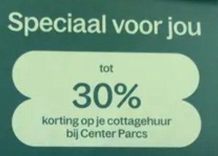 CENTERPARCS tot 30% KORTING, Tickets en Kaartjes, Kortingen en Cadeaubonnen, Drie personen of meer, Kortingsbon, Bungalowpark