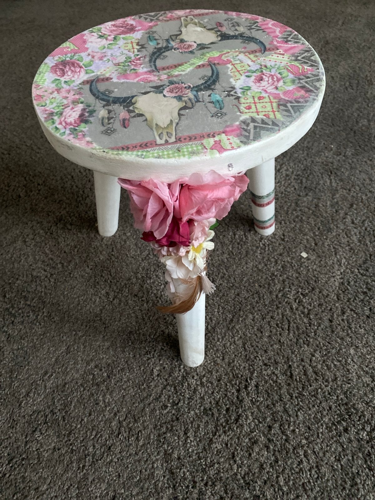 Decoratief krukje voor kinderen - Boho stijl, Huis en Inrichting, Ophalen, Gebruikt, Hout