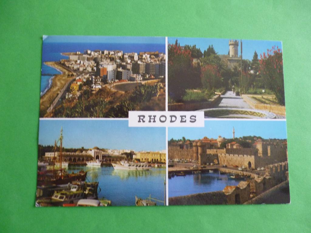 ansichtkaart Rhodes 4-luik Griekenland, Verzamelen, Ophalen of Verzenden, 1960 tot 1980, Gelopen, Overig Europa