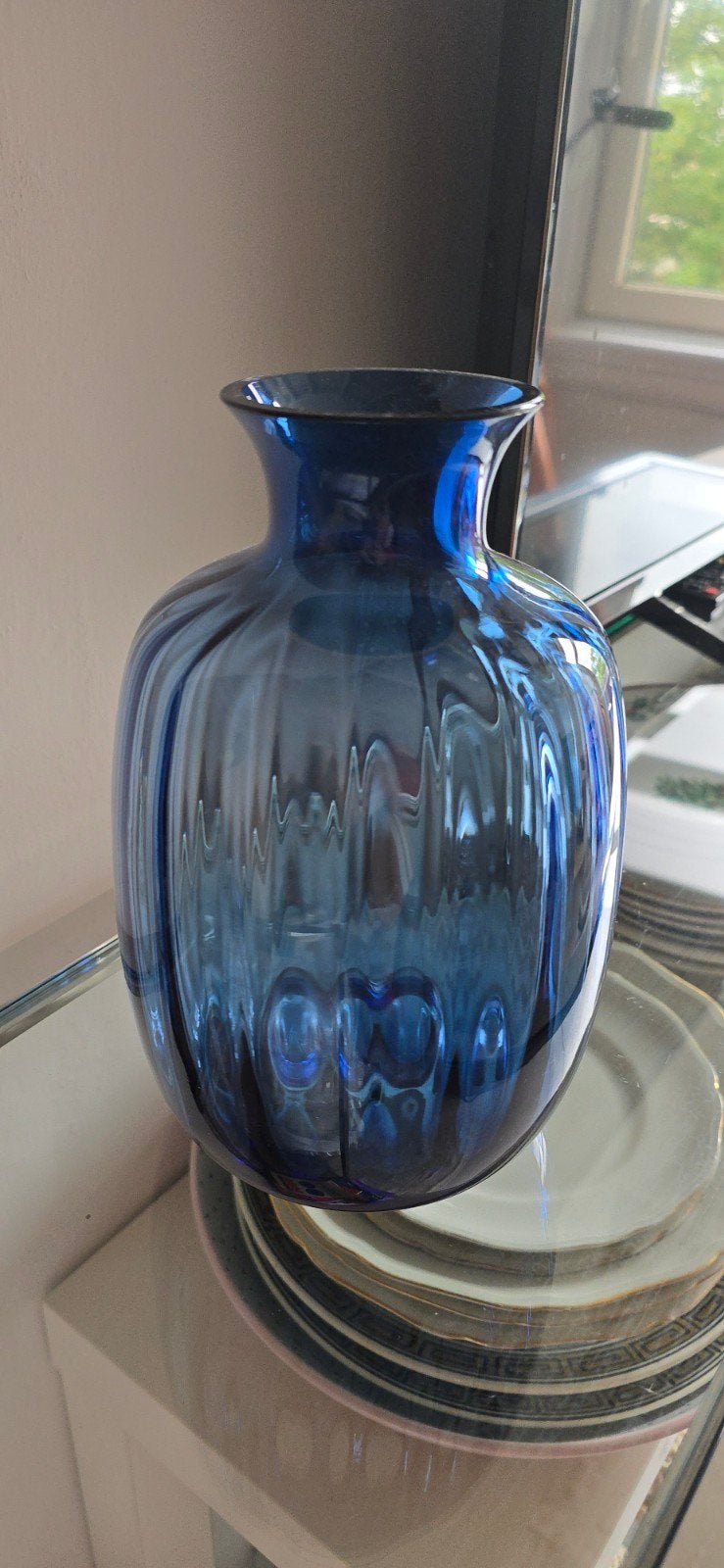 Prachtige blauwe Ikea glazen vaas, Ophalen of Verzenden