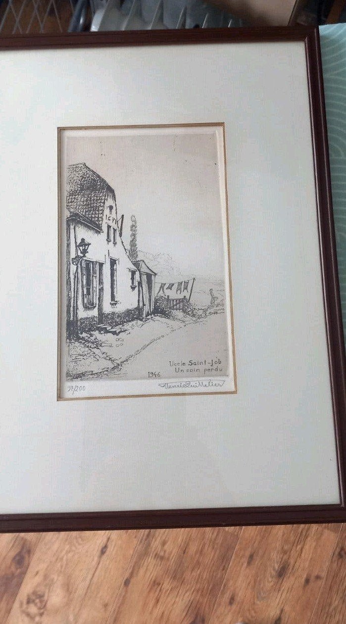 Ets Henri Quittelier - Uccle Saint-Job (1946), Ophalen, Ets, Stadsgezicht, Ingelijst
