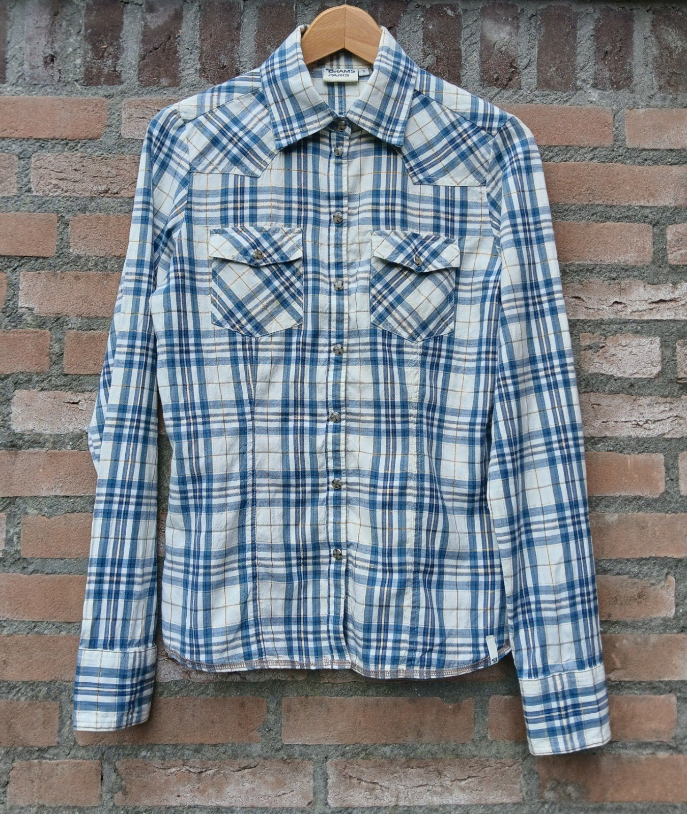 Blauw wit goud geruite cowboy cut blouse Bram's Paris S/36, Blauw, Nieuw, Ophalen of Verzenden, Maat 36 (S)
