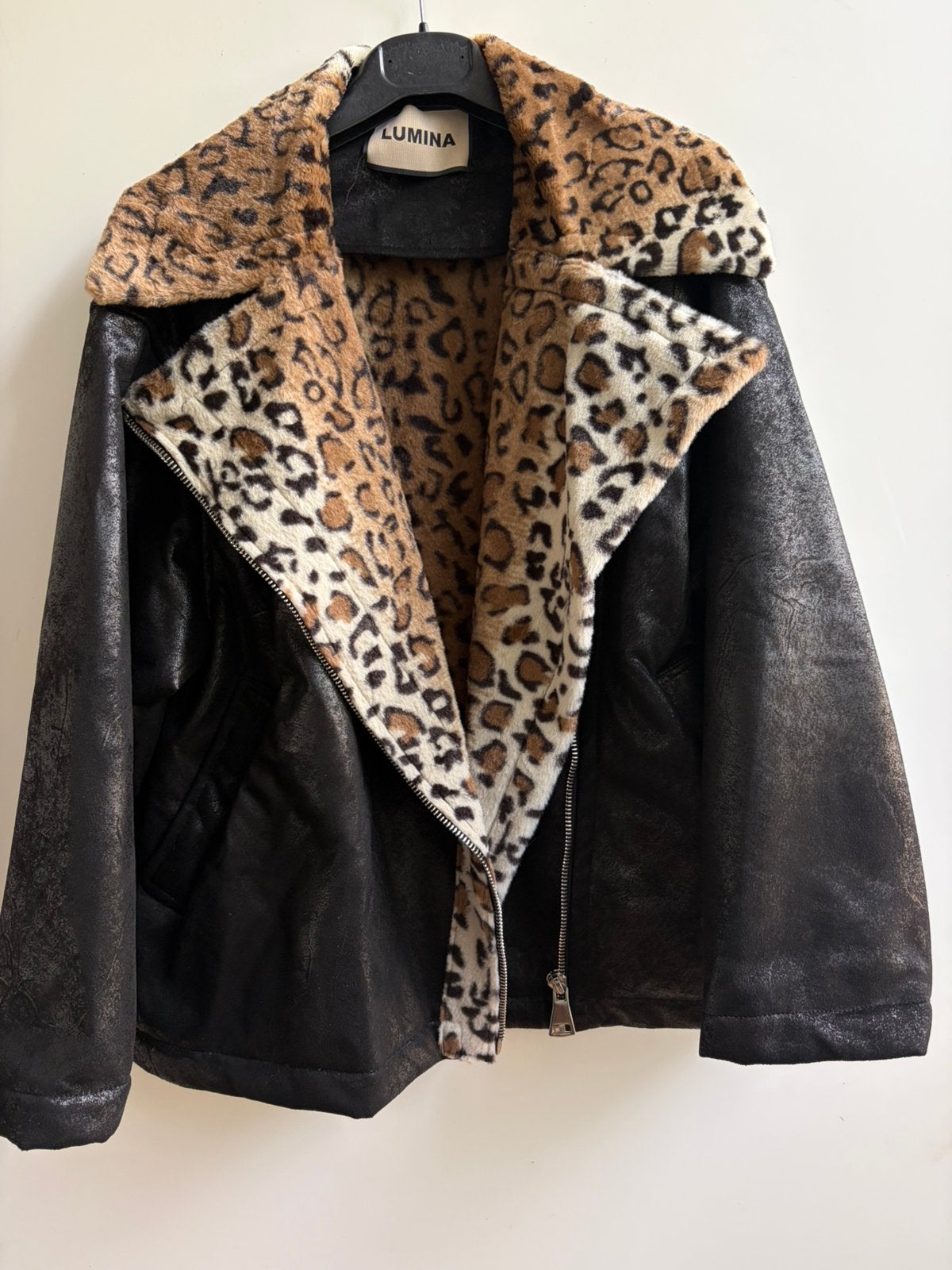 LUMINA vegan leather jas met panterbont gevoerd mt TU, Prato, Italie, -, Verzenden, Zwart