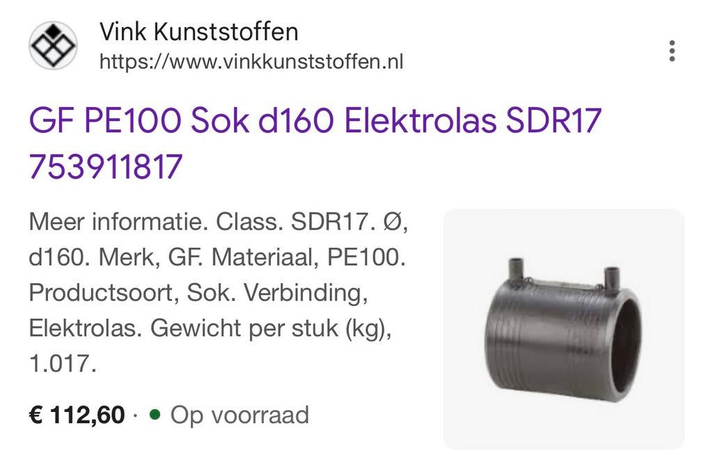 GF+ PE100 SDR17 PN10 Mof d160 Gas/Water, Pvc, Overige typen, Ophalen of Verzenden, Zo goed als nieuw