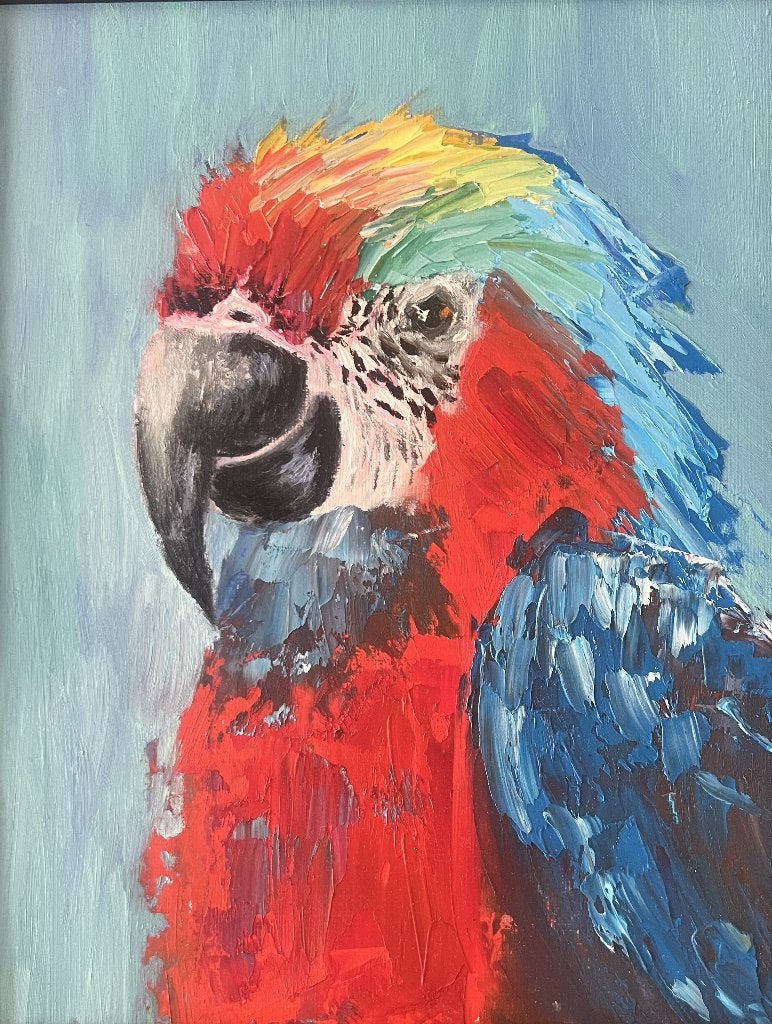 Kleurrijk Papegaai Schilderij - Olieverf op Paneel, Paneel, Verzenden, Expressionistisch, Dieren