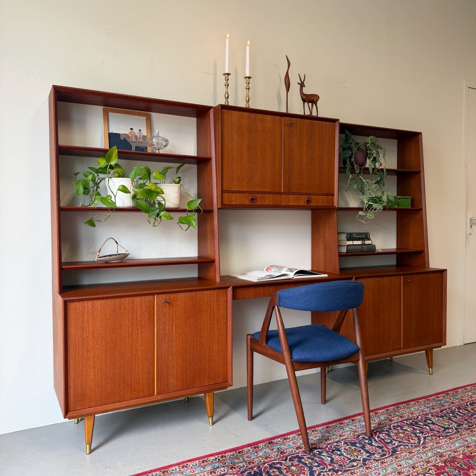 - Vintage vrijstaand wandmeubel, teak -, Gebruikt, ., Ophalen of Verzenden, .
