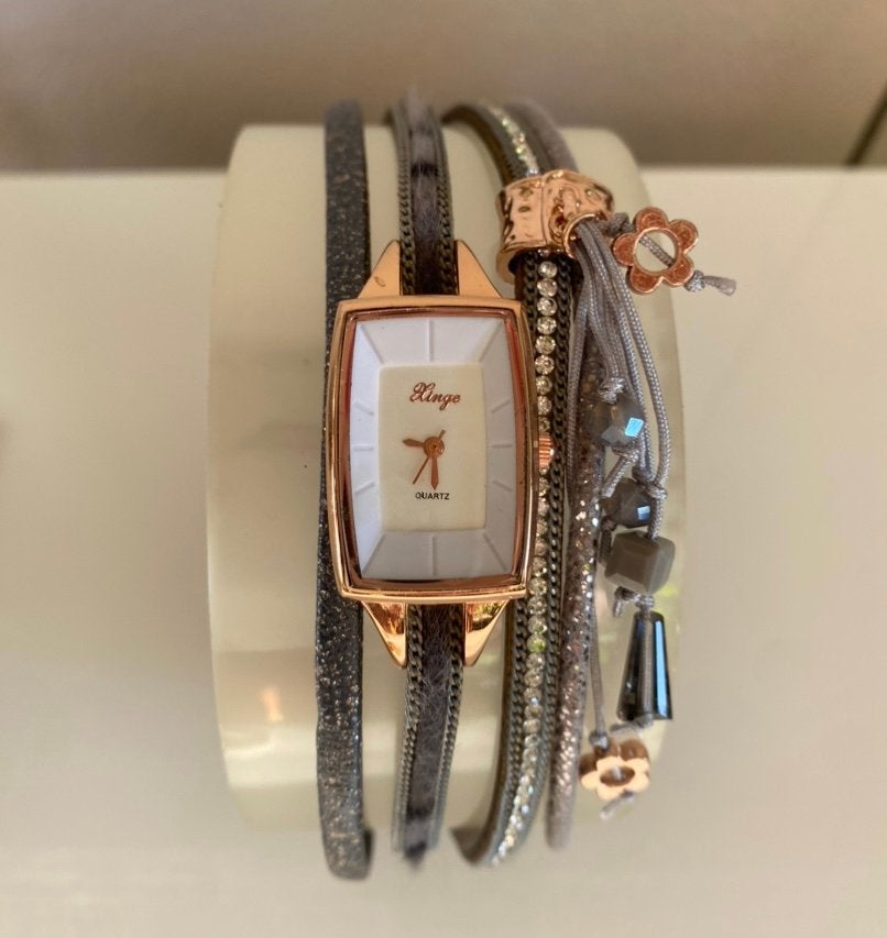 Xinge horloge met leren armband., Overige merken, Leer, Staal, Polshorloge
