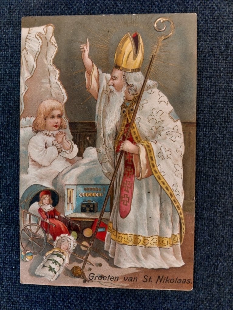 Antieke Sint Nicolaas kaart Groeten van St. Nikolaas, Verzamelen, Ophalen of Verzenden, Voor 1920, Gelopen, Kinderen