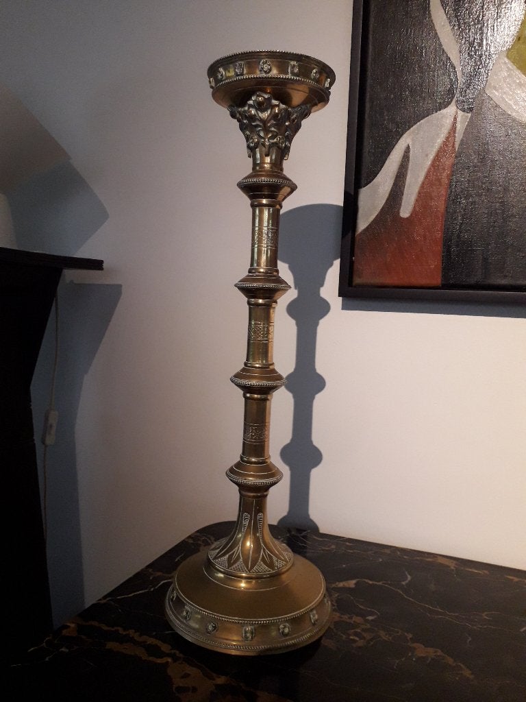 PRACHTIGE ANTIEKE BRONZEN KANDELAAR I.Z.G.STAAT hoog 56 cm !, Ophalen of Verzenden, Brons