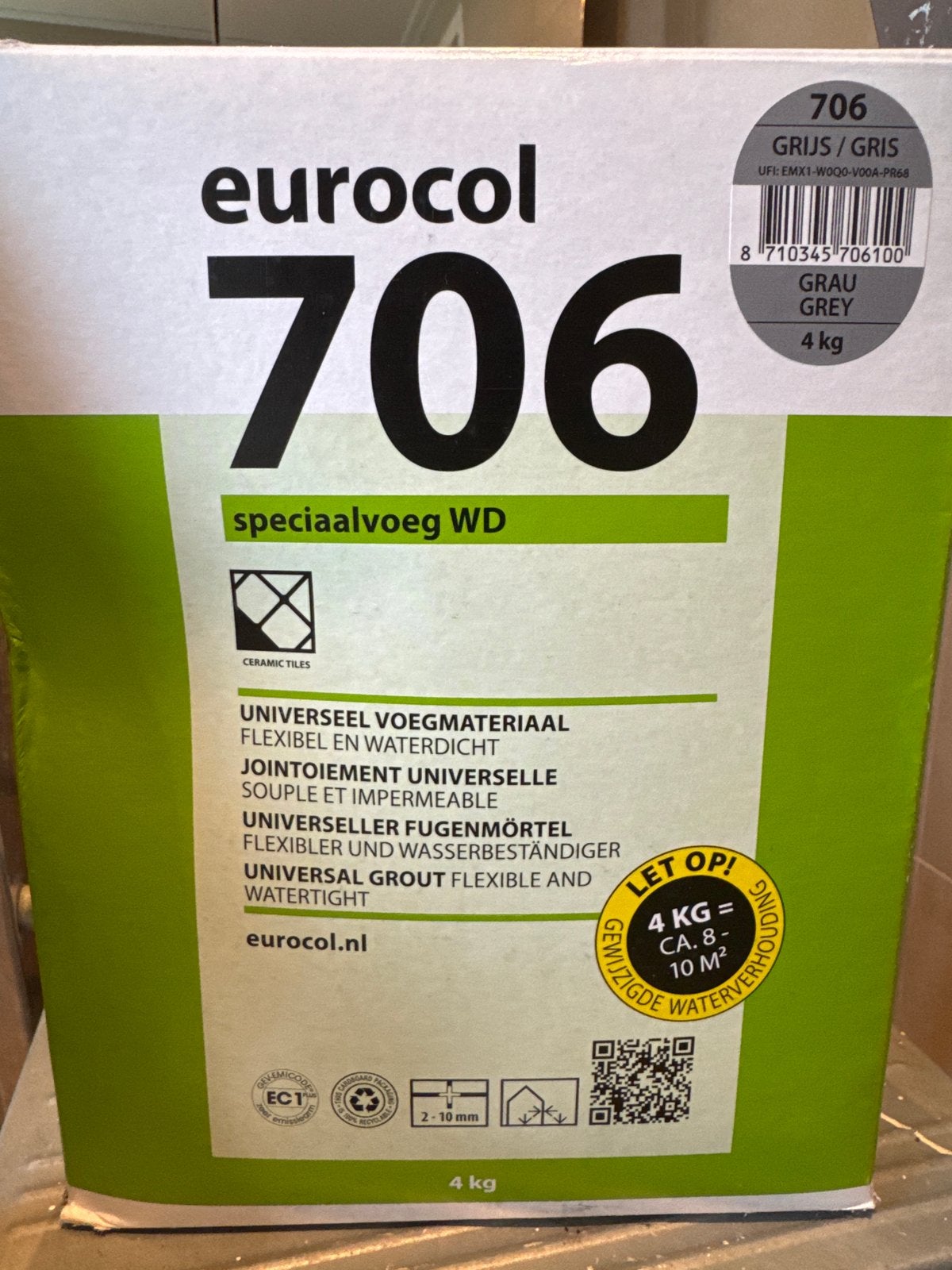 Eurocol 706 Speciaalvoeg WD Grijs/Antraciet (3,5kg), Doe-het-zelf en Verbouw, Ophalen, Gebruikt, Overige typen, 5 tot 10 m²