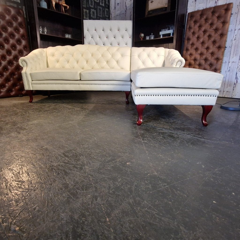Chesterfield Hoekbank Acme Creme - Leer // NIEUW!, Ophalen
