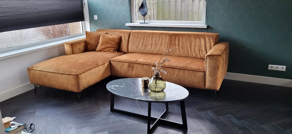 Loungebank (goud/okerkleurig), Ophalen, 250 tot 300 cm, Hoekbank, Driepersoons