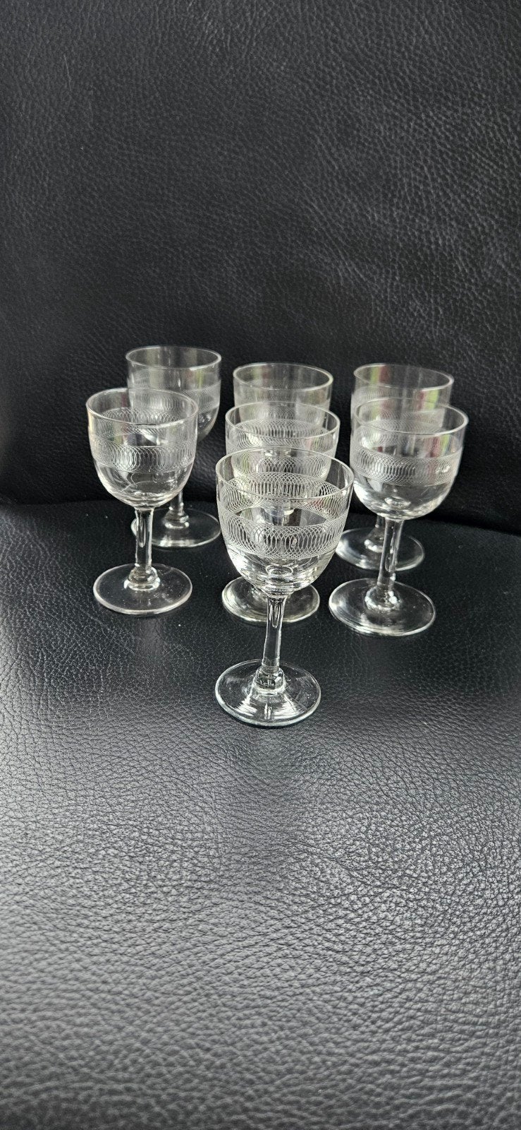 Set van 7 Vintage Glazen met Gravering, Antiek en Kunst, Ophalen of Verzenden