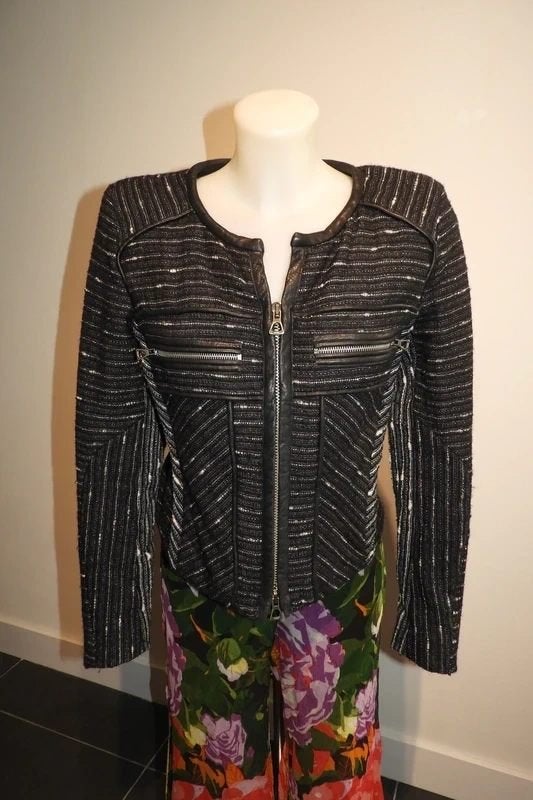 Isabel Marant jack deels leer biker look armlappen IGST S, Isabel Marant, Verzenden, Zwart, Zo goed als nieuw