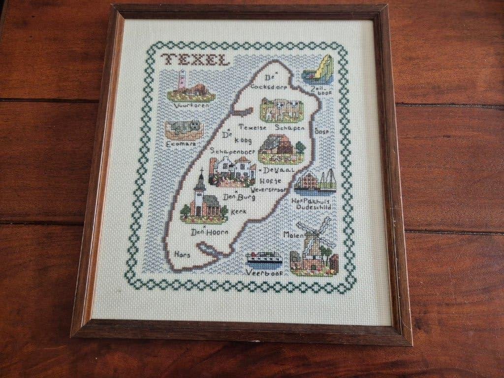 geborduurd  schilderij Texel, Gebruikt, 28 cm, Textiel, Decoratieobject