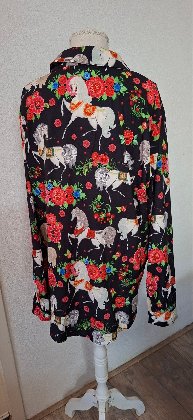 Vintage Blouse met Paarden & Folklore Print - Maat XL, Ophalen, Meerkleurig, Maat 46/48 (XL) of groter, Onbekend