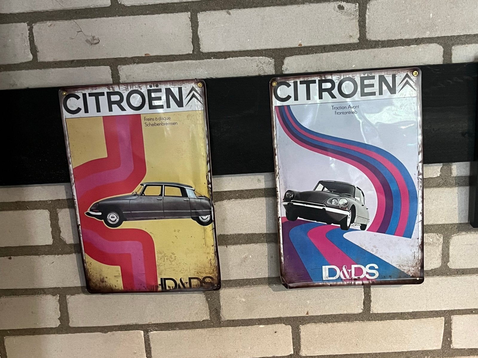 Set van 2 Citroën DS metalen reclameborden, Ophalen of Verzenden, Gebruikt